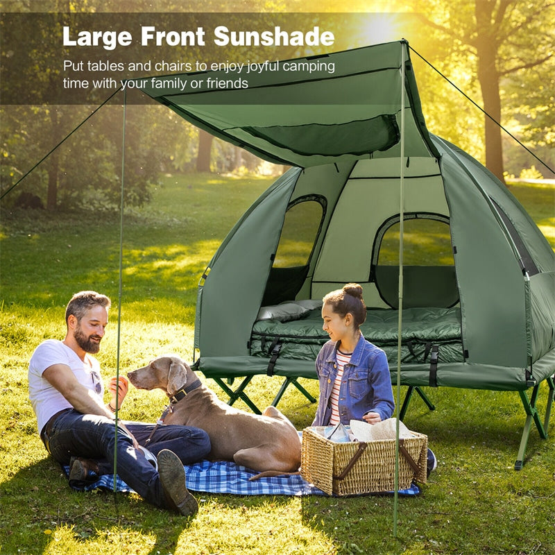 5-in-1 Tent Cot 2-Person Portable Outdoor Camping Tent Combo with Air Mattress Sleeping Bag & Sunshade image 2