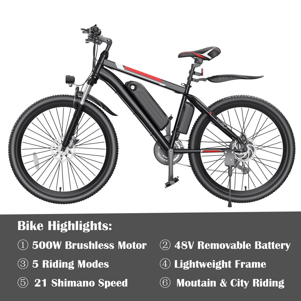500W Electric Bike 26" Electric Bicycle for Adults with Cruise Control System Ebike image 3