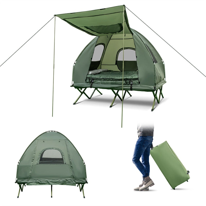 5-in-1 Tent Cot 2-Person Portable Outdoor Camping Tent Combo with Air Mattress Sleeping Bag & Sunshade image 1