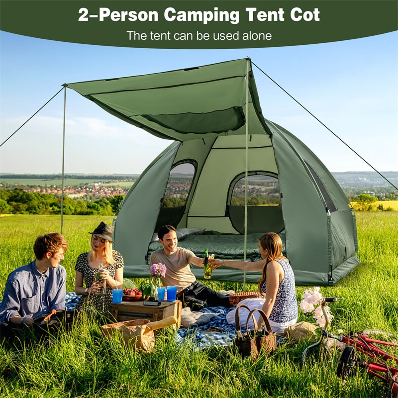 5-in-1 Tent Cot 2-Person Portable Outdoor Camping Tent Combo with Air Mattress Sleeping Bag & Sunshade image 3