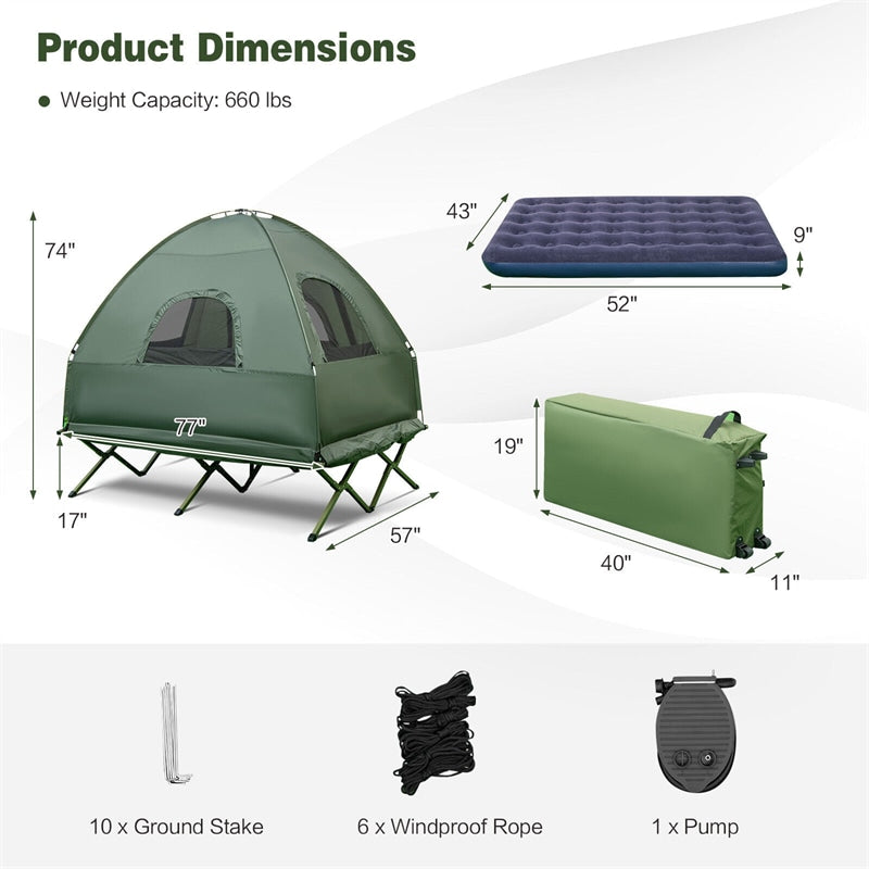 5-in-1 Tent Cot 2-Person Portable Outdoor Camping Tent Combo with Air Mattress Sleeping Bag & Sunshade image 4